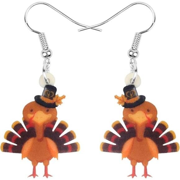Acrylic Thanksgiving Turkey Earrings - Anime Chicken Charm Jewelry for Women & G - Picture 7 of 7